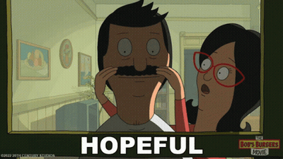 Bob's Burgers Movie Poster Man With Mustache And Woman With Glasses GIF