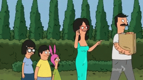 Bob 'S Burgers Shows A Group Of People Standing Next To Each Other GIF