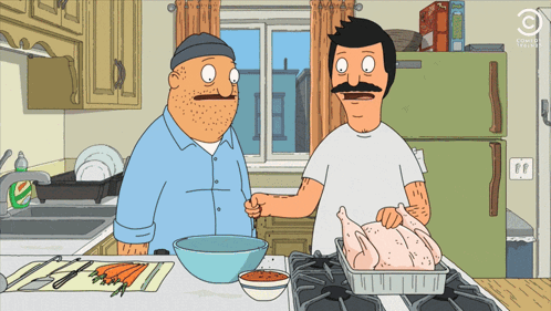 Bob 'S Burgers Shows Two Men Cooking In The Kitchen GIF