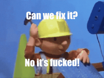 Bob The Builder Holding Hammer Saying Can We Fix It GIF
