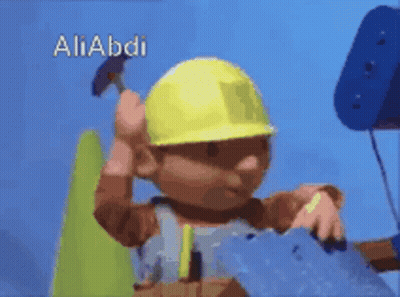 Bob The Builder Is Holding A Hammer And Wearing A Yellow Hard Hat GIF