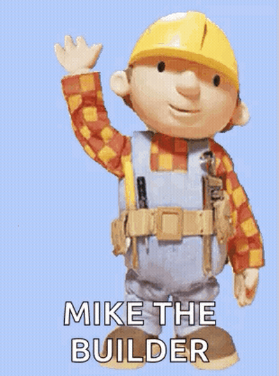 Bob The Builder Is Wearing A Hard Hat And Waving His Hand . GIF