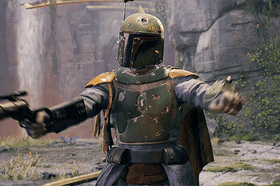 Boba Fett From Star Wars Is Holding Two Guns GIF