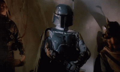 Boba Fett Holding Gun In Dark Room GIF