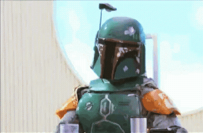 Boba Fett Holding Gun In Dark Room GIF
