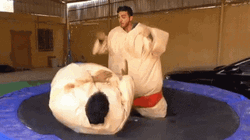 Body Slam Two Men In Sumo Suit GIF