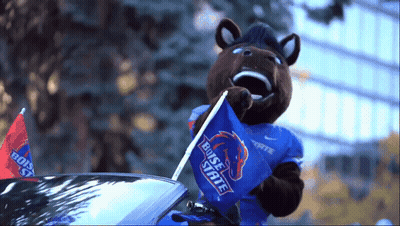 Boise State Mascot Waving Blue And Red Flag GIF