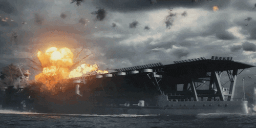 Bomb Explosion Rocks Naval Ship At Sea GIF