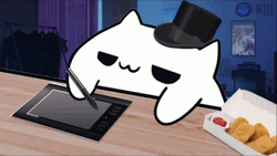 Bongo Cat Writing Wearing Gentleman Hat GIF