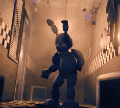 Bonnie The Bunny Standing In Dark Checkered Room GIF