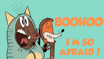 Boohoo I 'M So Afraid Written In Orange On A Blue Background GIF