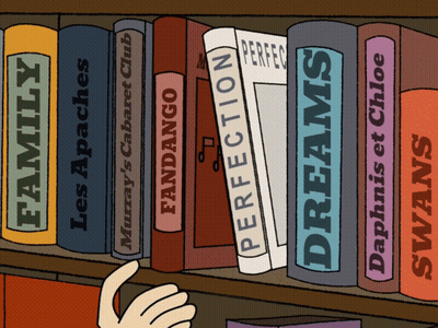 Bookshelf With Hand Reaching For Perfection And Dreams GIF