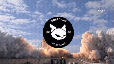 Bored Cat Boat Club Logo Rocket Launch GIF