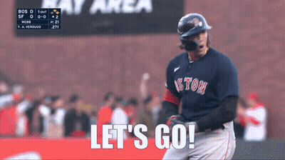 Boston Baseball Player Says Let's Go In Front Of Scoreboard GIF