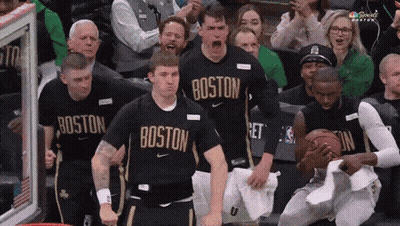 Boston Basketball Players Cheering On Team GIF
