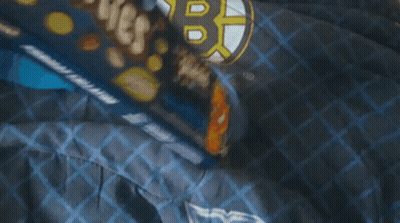 Boston Bruins Logo On Blue And Black Blanket GIF