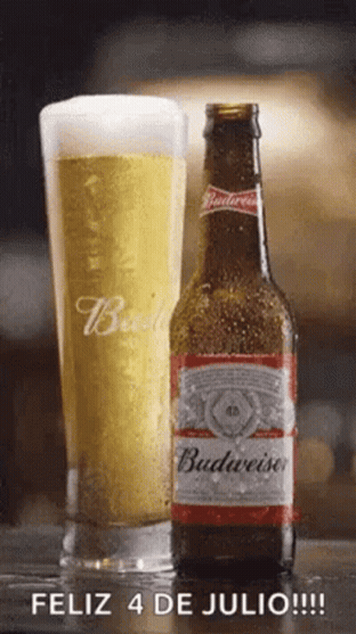 Bottle Of Budweiser Next To Glass Of Beer GIF