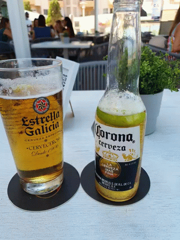 Bottle Of Corona And Glass Of Estrella Galicia GIF