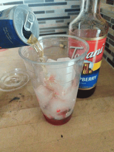 Bottle Of Cranberry Juice Next To Cup Of Ice GIF