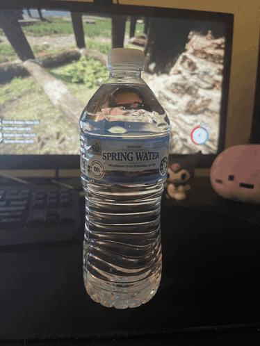 Bottle Of Spring Water In Front Of Monitor GIF