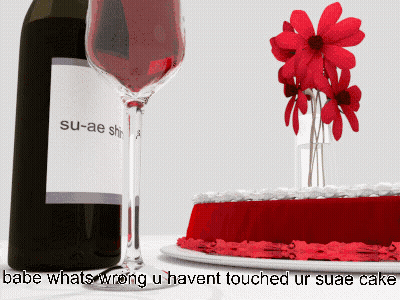 Bottle Of Su-Ae Shiraz Wine With Glass And Cake GIF