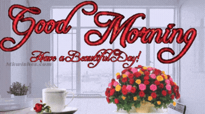 Bouquet Flowers Coffee Good Morning Have Beautiful Day GIF