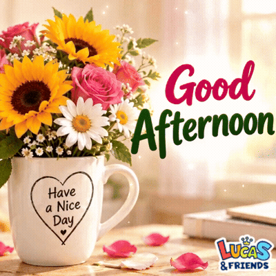 Bouquet Of Flowers In Coffee Mug Saying Have A Nice Day GIF