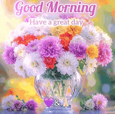 Bouquet Of Flowers In Vase Good Morning GIF