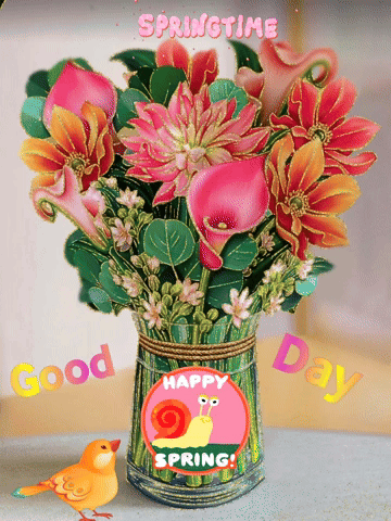 Bouquet Of Flowers In Vase With Snail GIF