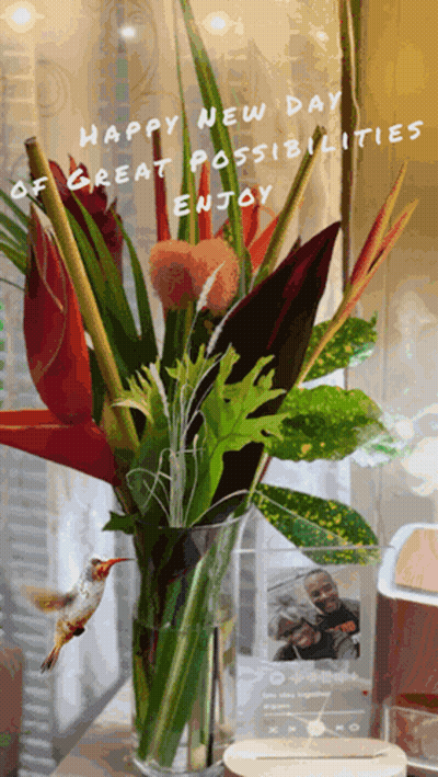 Bouquet of Flowers Saying Happy New Day of Great Possibilities Enjoy