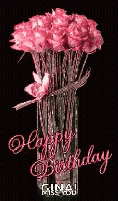 Bouquet Of Pink Roses Happy Birthday GIF