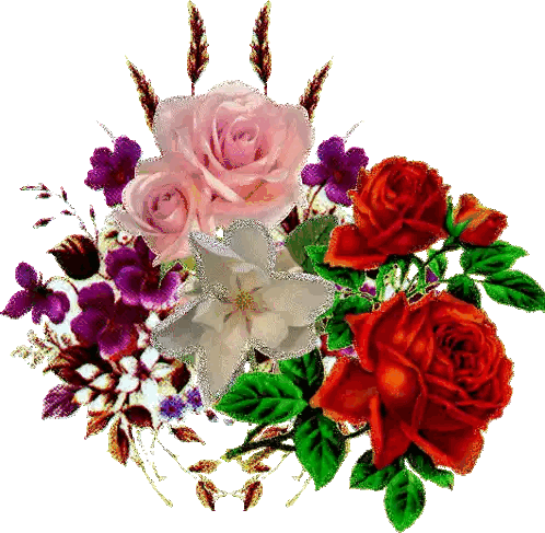 Bouquet Of Red Roses And Purple Flowers Sticker