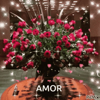 Bouquet Of Red Roses In Vase With Amor GIF