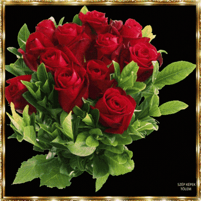 Bouquet Of Red Roses With Gold Frame GIF