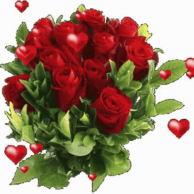 Bouquet Of Red Roses With Hearts GIF