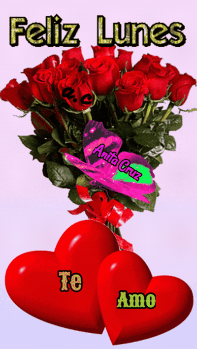 Bouquet Of Red Roses With Red Hearts Feliz Lunes GIF