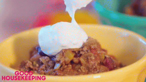 Bowl Of Food With Whipped Cream And Good Housekeeping GIF