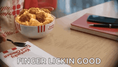 Bowl Of Fried Chicken And Macaroni And Cheese With Pen And Notebook GIF