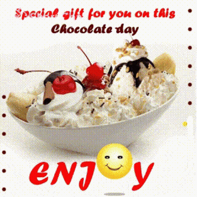 Bowl Of Ice Cream With Special Gift For You On This Chocolate Day GIF