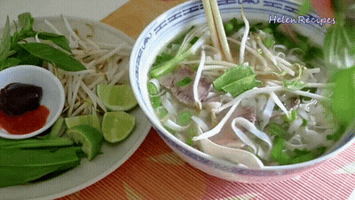 Bowl Of Soup Next To Vegetables Saying Helen Recipes GIF
