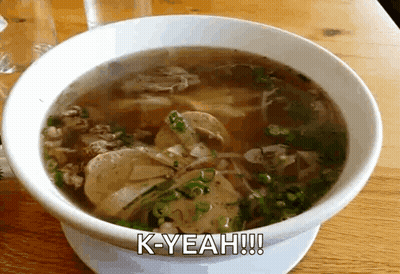 Bowl Of Soup With K-Yeah Written On Side GIF