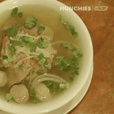 Bowl Of Soup With Meatballs And Green Onions GIF