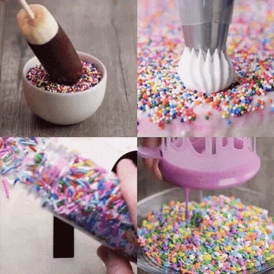 Bowl Of Sprinkles Poured Into Glass GIF