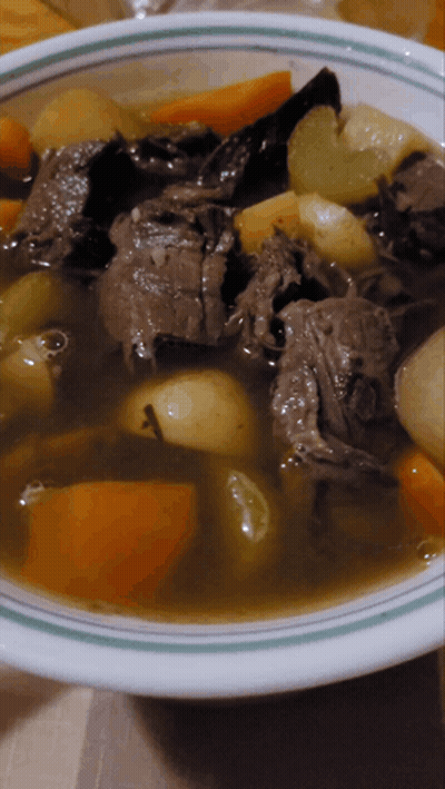 Bowl Of Stew With Meat And Vegetables GIF