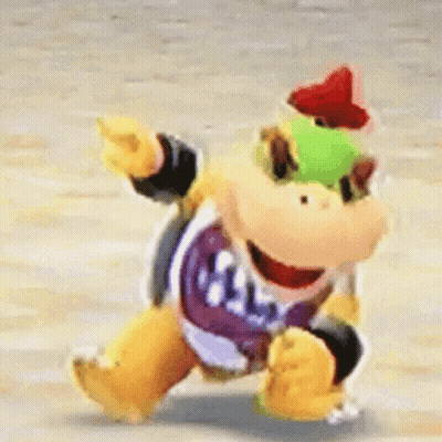 Bowser Is A Cartoon Character From The Video Game Super Mario Bros . He Is Wearing A Purple Shirt And A Red Hat . GIF