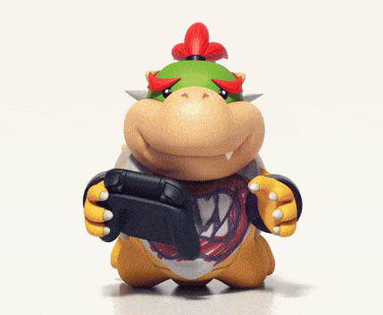 Bowser Holding Video Game Controller With W Letter GIF