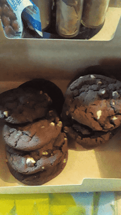 Box Of Chocolate Cookies With White Chocolate Chips GIF