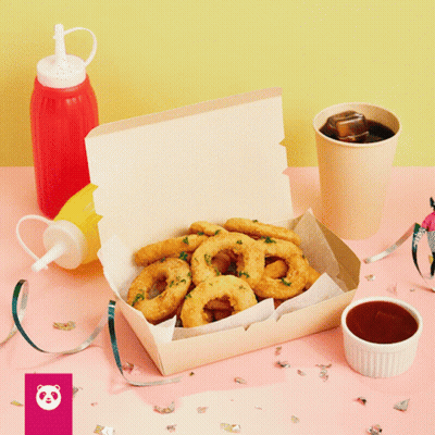 Box Of Onion Rings With Soda And Ketchup GIF