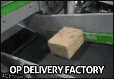 Box On Conveyor Belt Saying Op Delivery Factory GIF