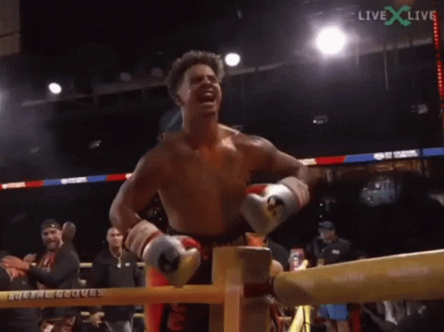 Boxer In Ring With Live Text GIF
